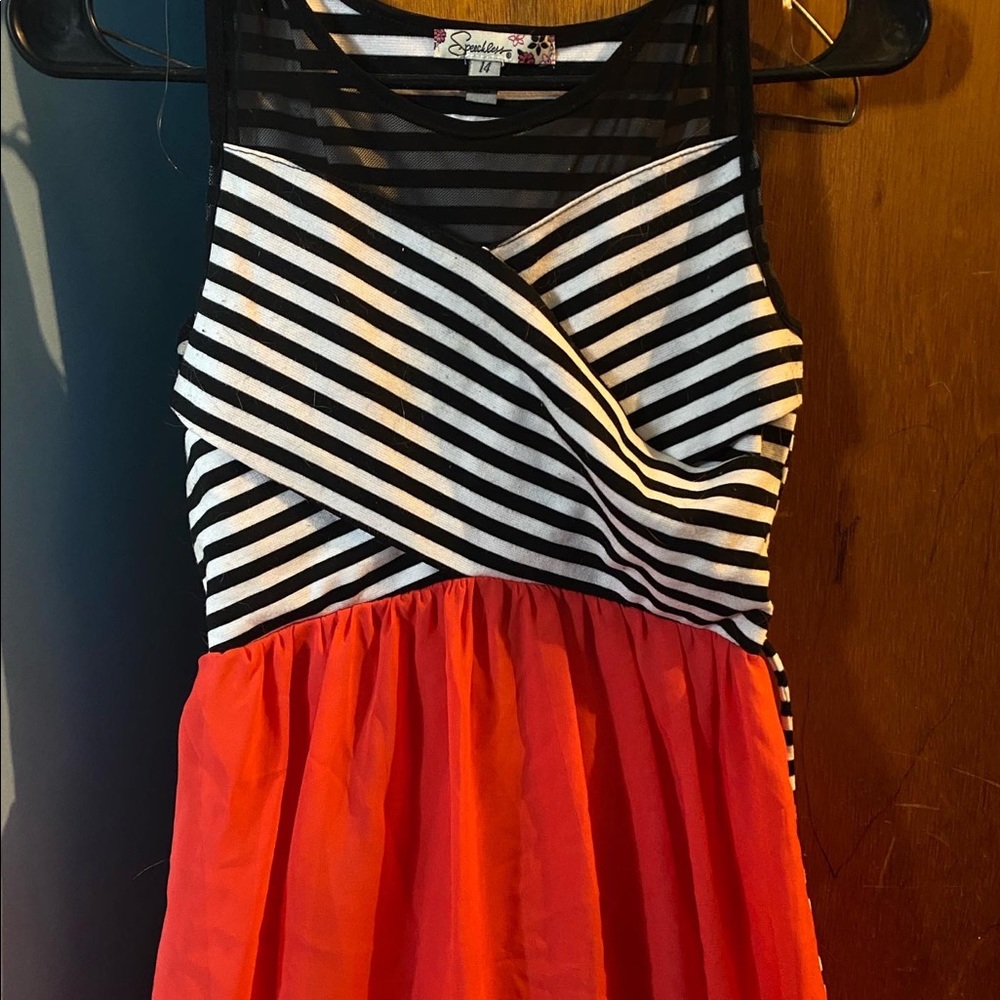 Striped black and white hot pink dress